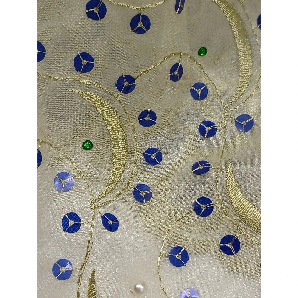 Vtg Sanskriti Dupatta Organza Hijab Scarves Gold Tone Sequins Embroider 33